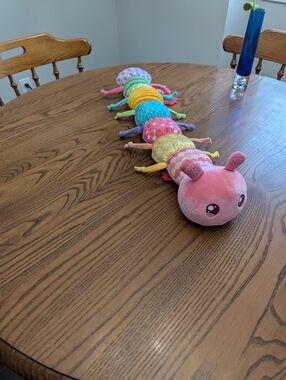 Plush Multicolor Caterpillar Soft Toy - Pink Head. Tactile, Music, Krinkle, Toy.